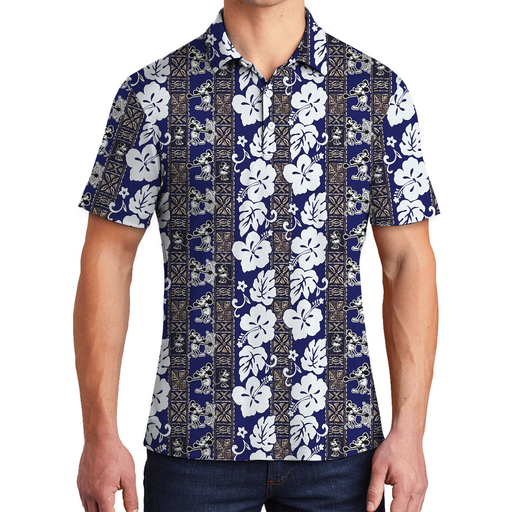 Vintage Mickey 1928 Navy Hawaiian Men Polo Shirt - variant image 1