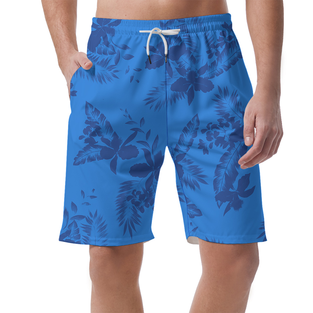 Blue Tropical Flowers Pattern Hawaiian Swim Short for Men - variant image 1