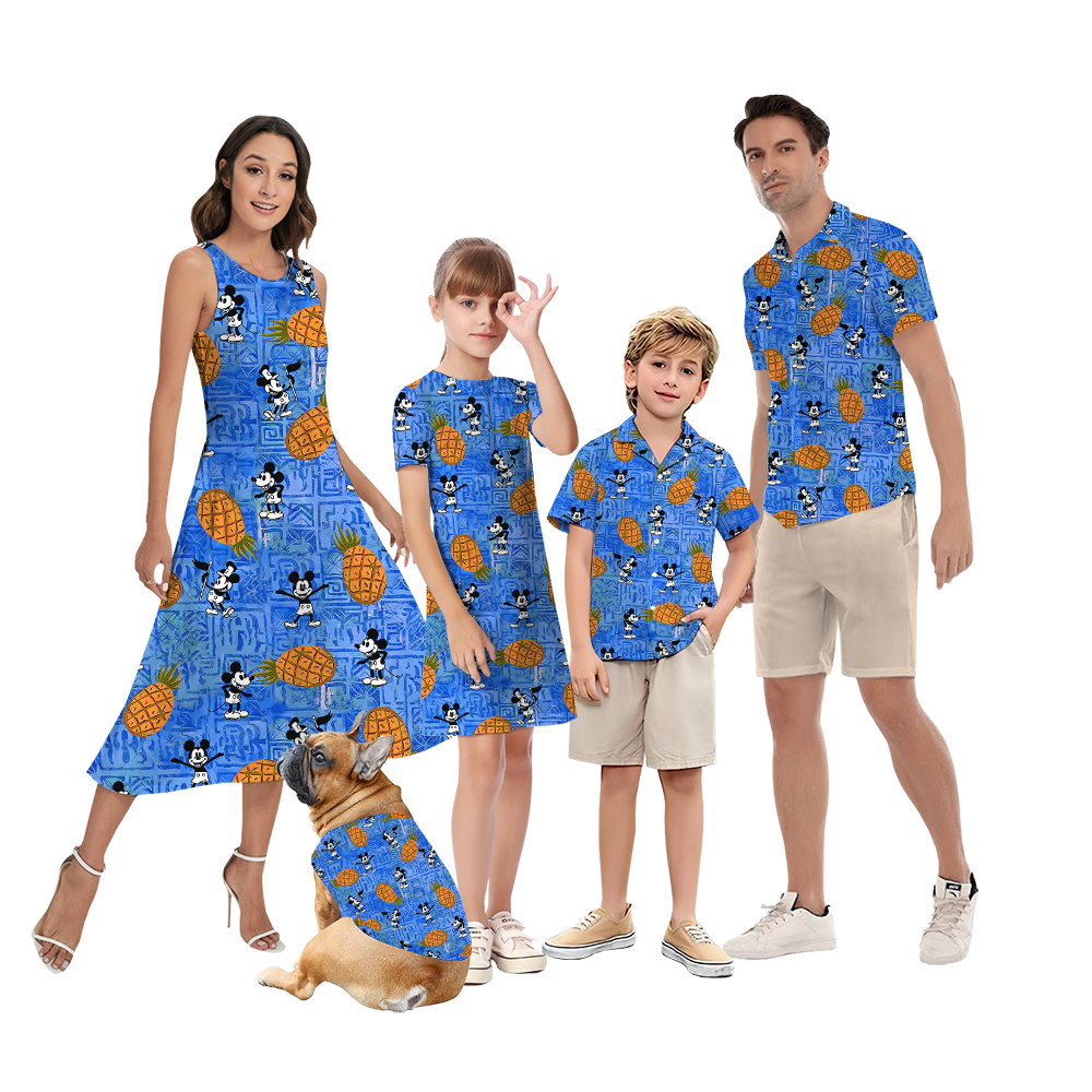 Cute Mickey Steamboat Willie Pineapple Vintage Matching Hawaiian Outfits For Family - variant image 1