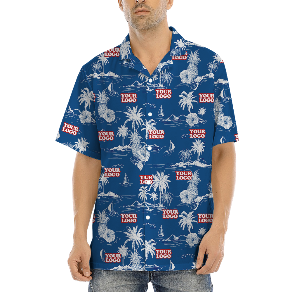 Classic Tropical Islands Custom Logo Blue Hawaiian Shirt - variant image 1