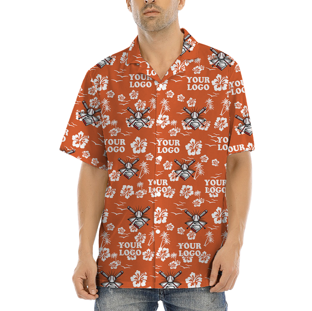 Custom Team Logo Baseball Floral Orange Hawaiian Shirt - variant image 1