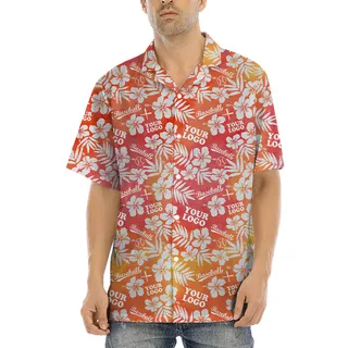 Custom Logo Baseball Hibiscus Orange Hawaiian Shirt
