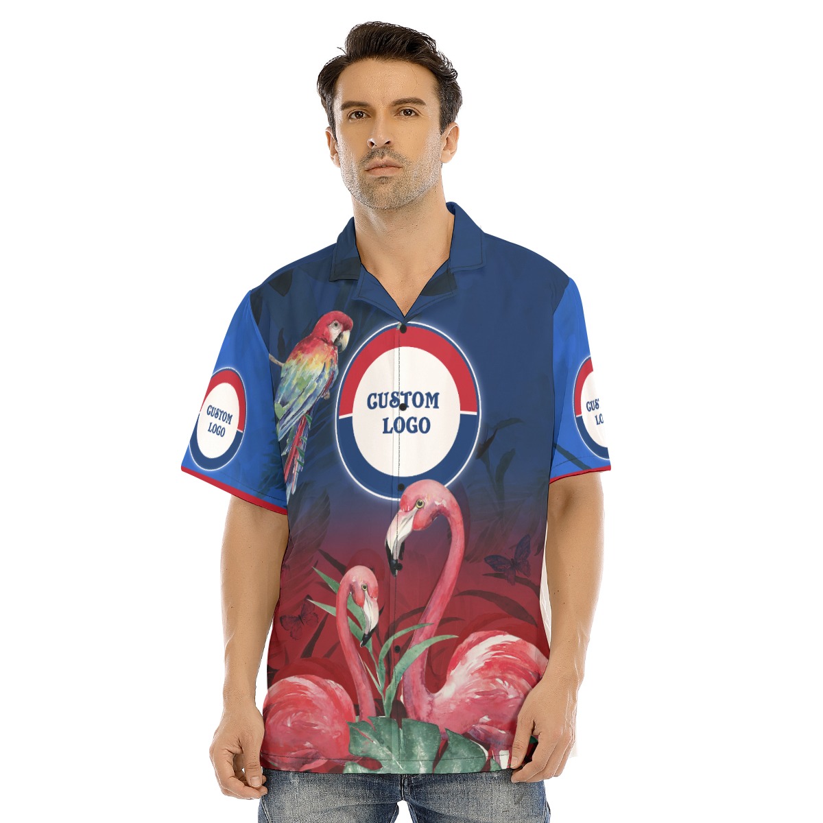 Custom Logo Flamingo Parrot Hawaiian Shirt - variant image 1