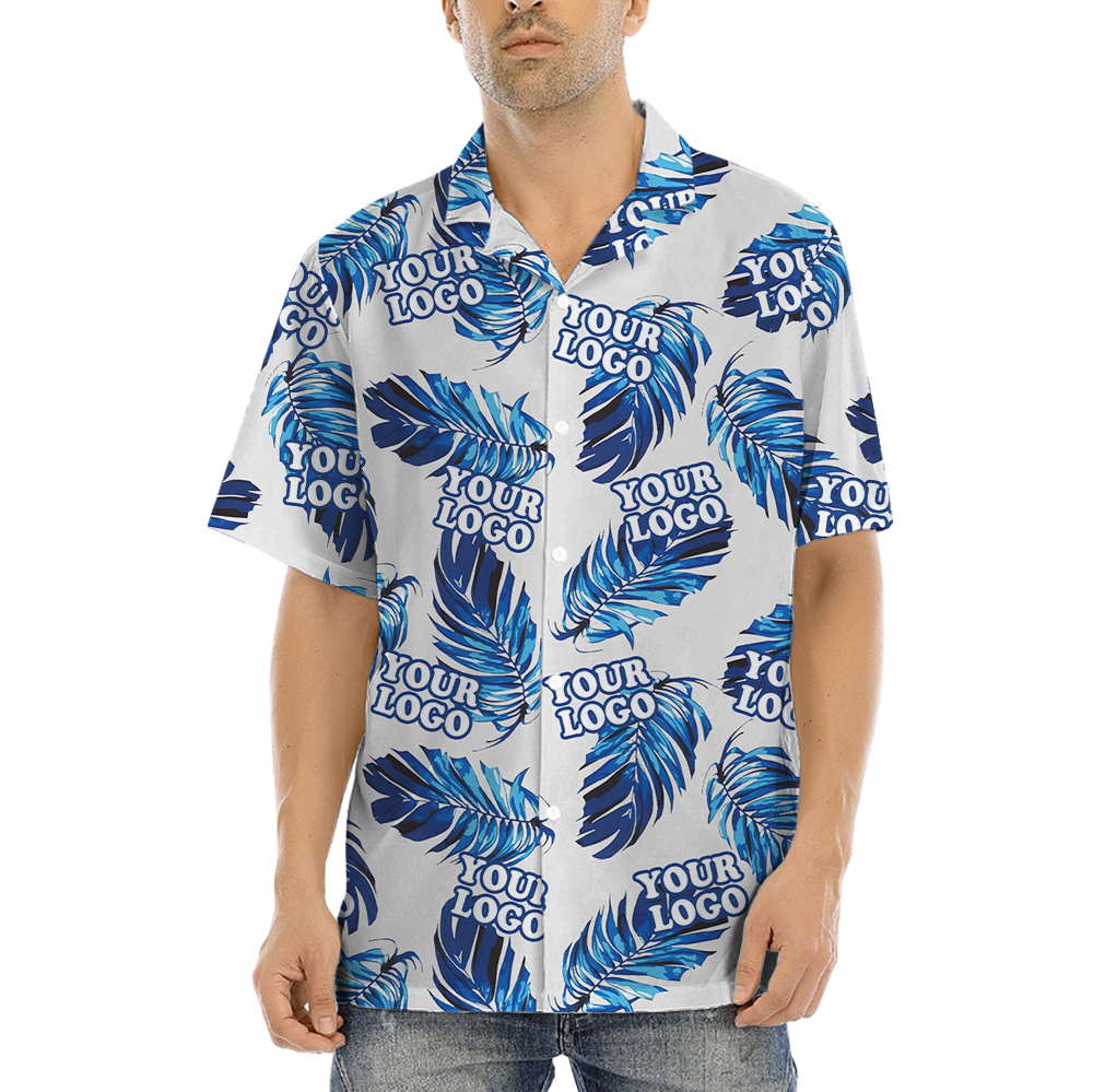 Custom Logo Blue Leave Patterns Hawaiian Shirt - variant image 1