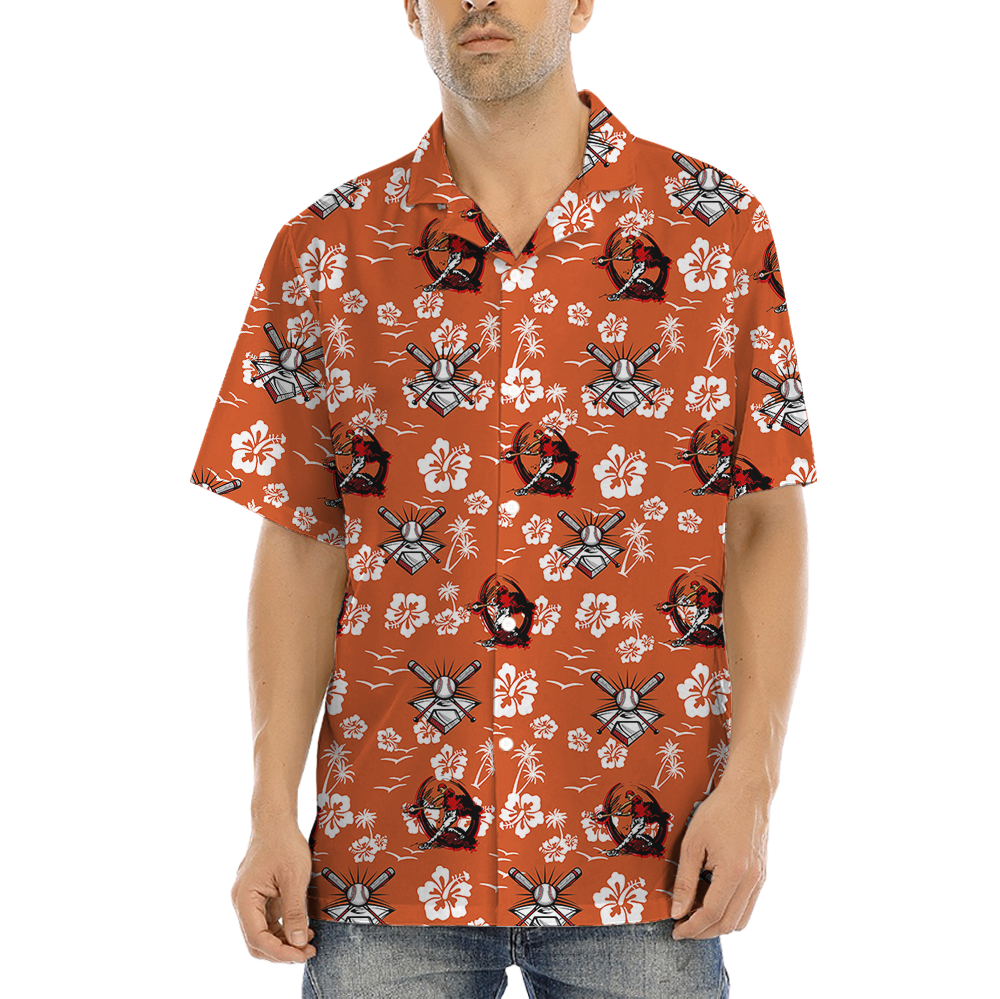 Baseball Floral Orange Hawaiian Shirt - variant image 1