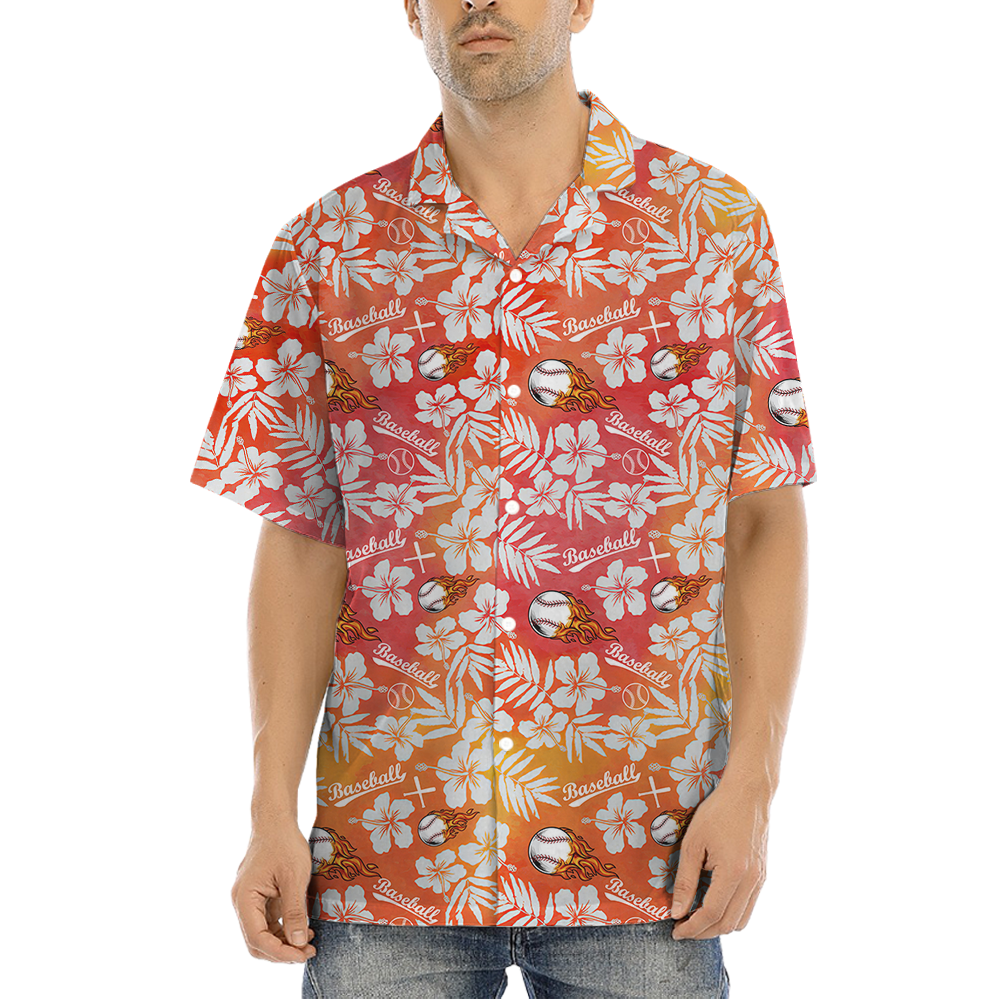 Tropical Hibiscus Baseball Orange Hawaiian Shirt - variant image 1