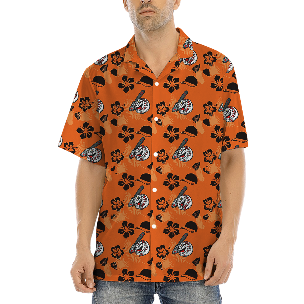 Funny Baseball Orange Hawaiian Shirt - variant image 1