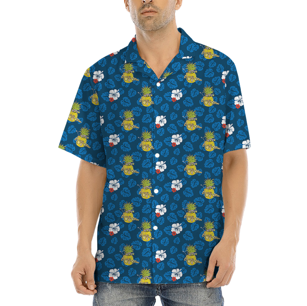 Tactical Pineapple Hibiscus Blue Hawaiian Shirt - variant image 1