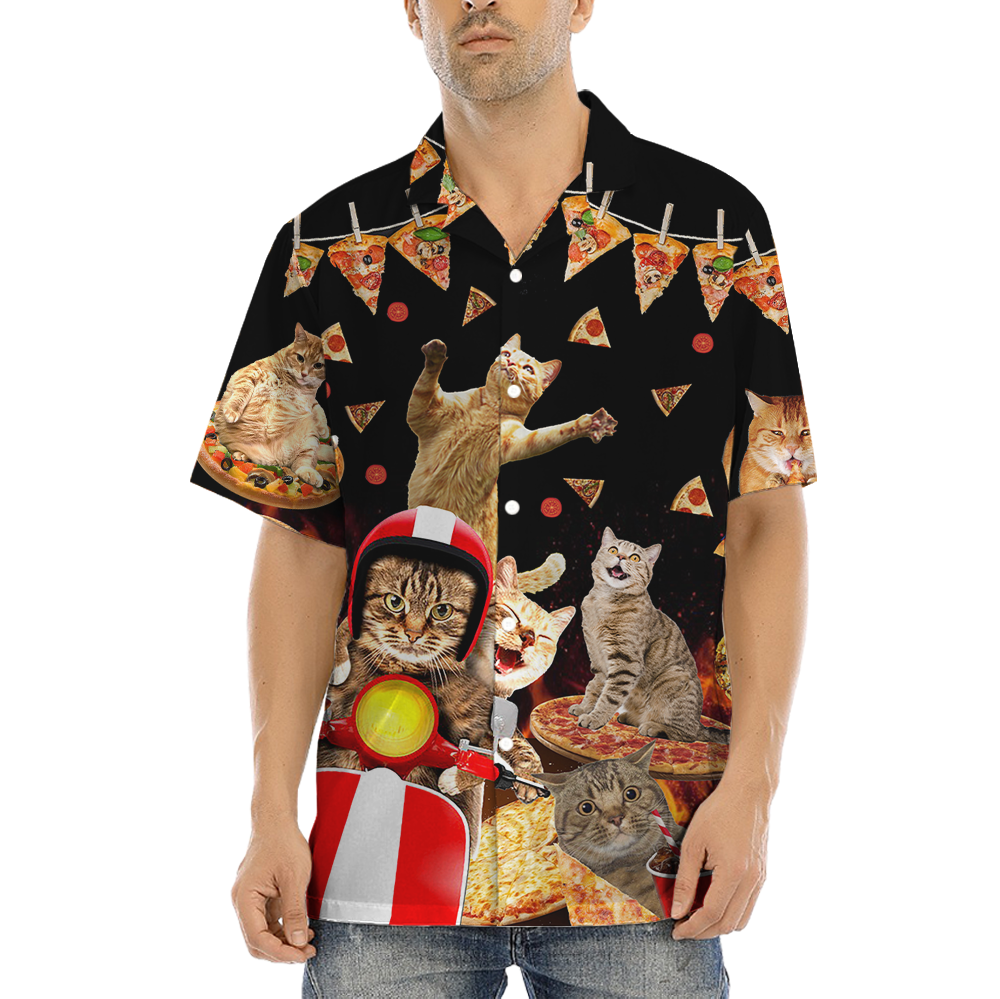 Funny Pizza Cat Motorbike Hawaiian Shirt - variant image 1