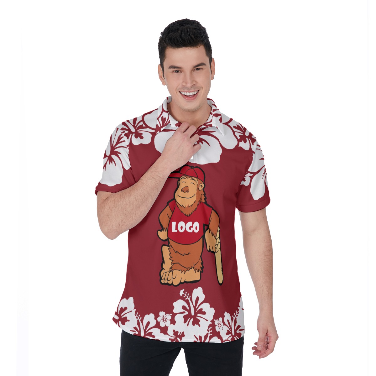 Custom Logo Baseball Bigfoot Hawaiian Polo Shirt - variant image 1