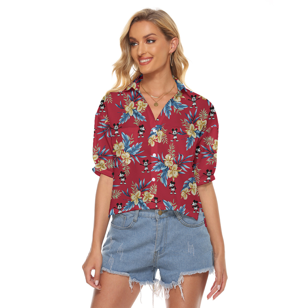 Red Mickey Steamboat 1928 Hawaiian Cropped Shirt - variant image 1