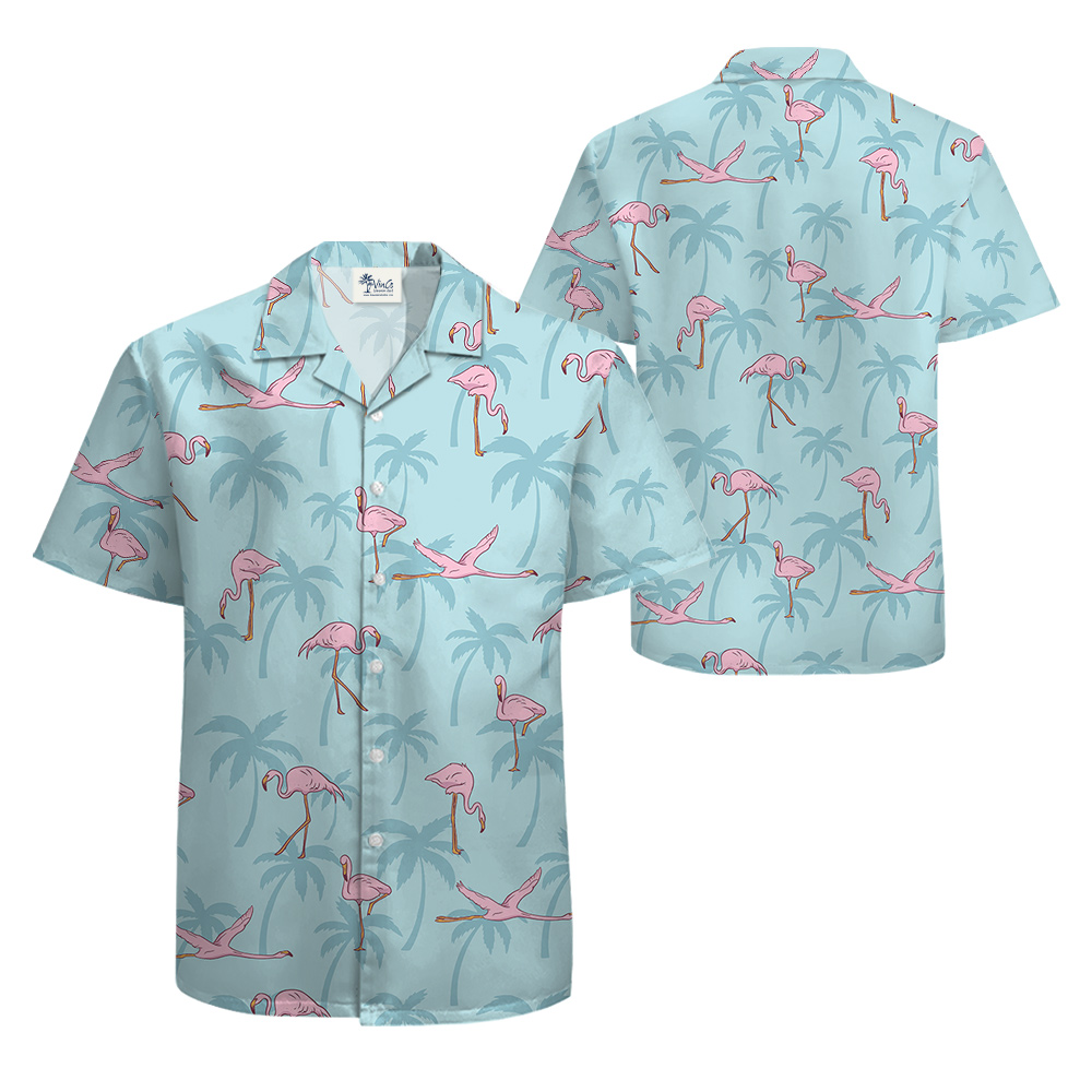 Flying Flamingo Light Blue Hawaiian Shirt for Men