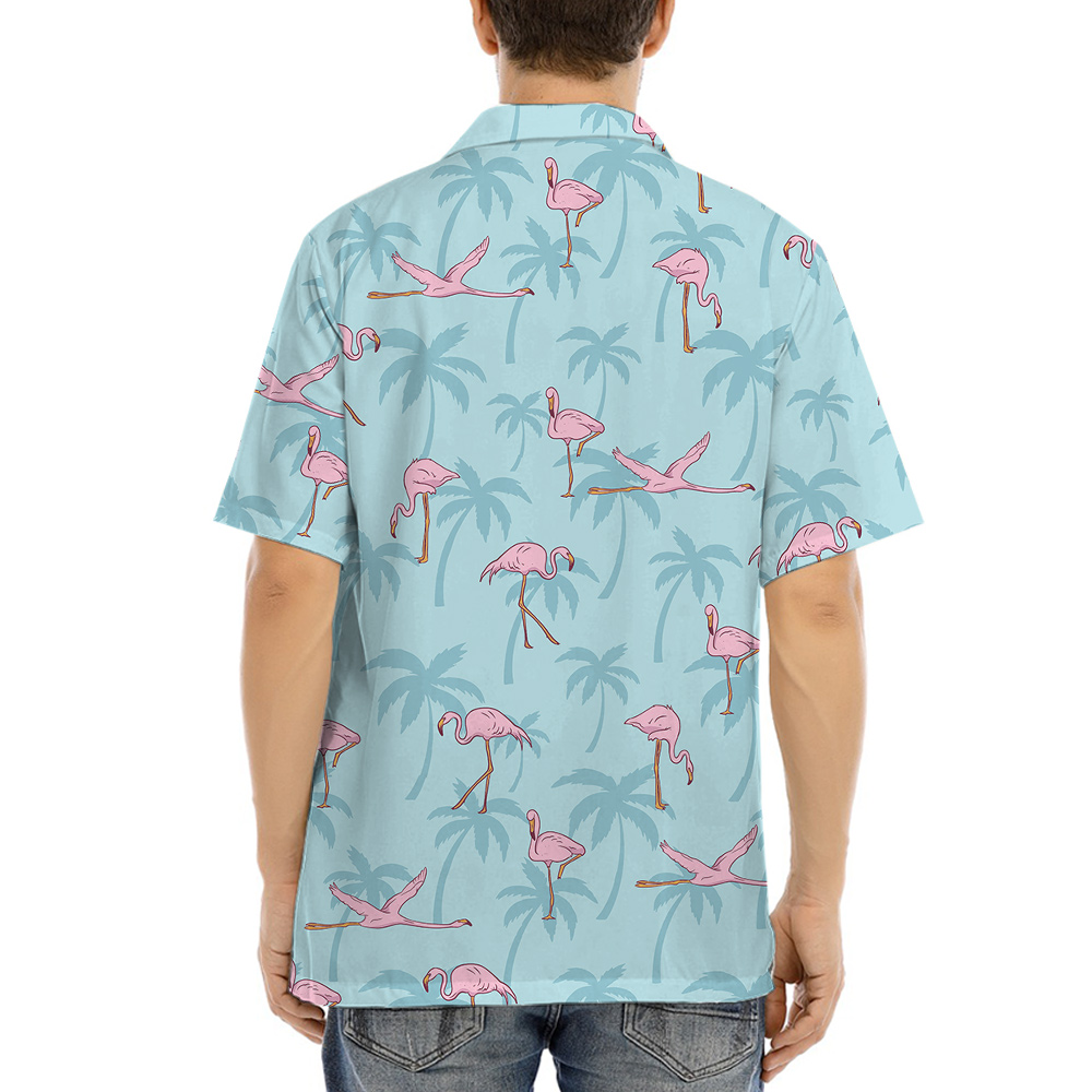 Flying Flamingo Light Blue Hawaiian Shirt for Men