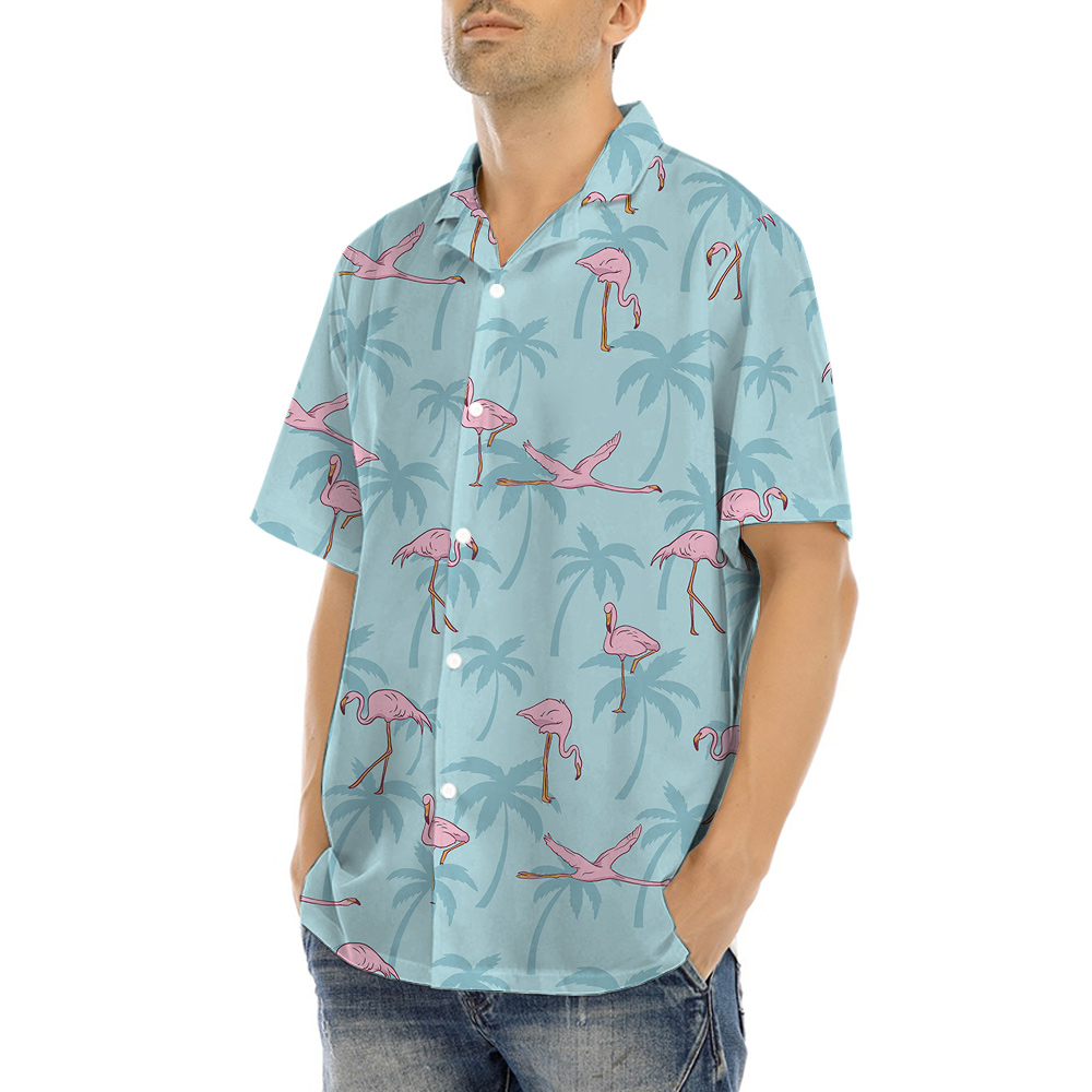 Flying Flamingo Light Blue Hawaiian Shirt for Men