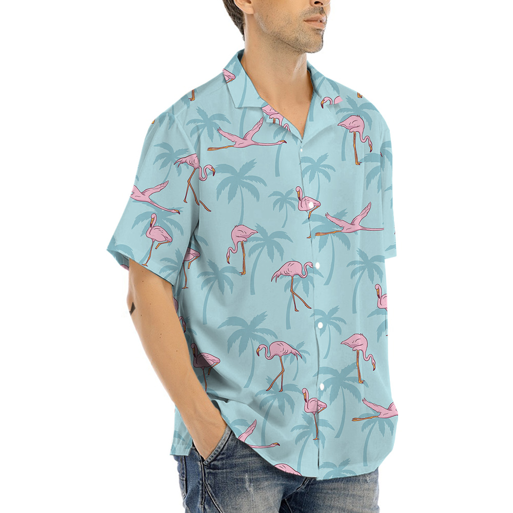 Flying Flamingo Light Blue Hawaiian Shirt for Men