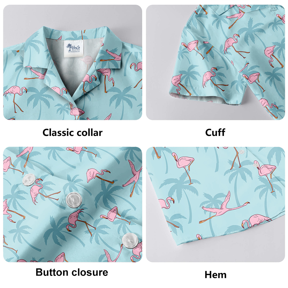 Flying Flamingo Light Blue Hawaiian Shirt for Men