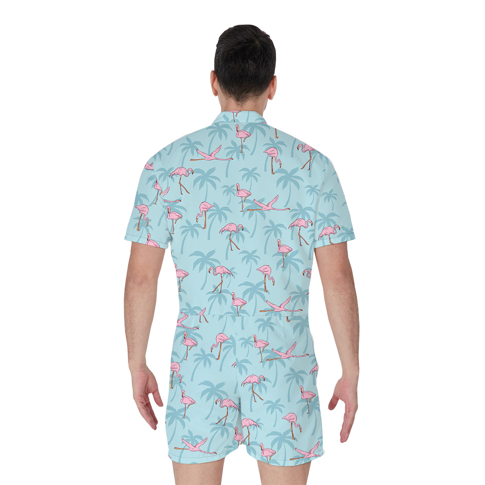 Flying Flamingo Light Blue Hawaiian Romper for Men