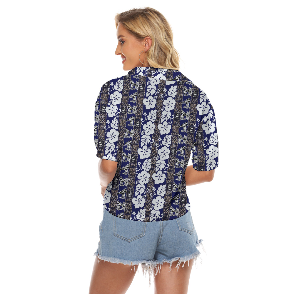 Retro Steamboat Mickey Navy Tropical Women Cropped Shirt