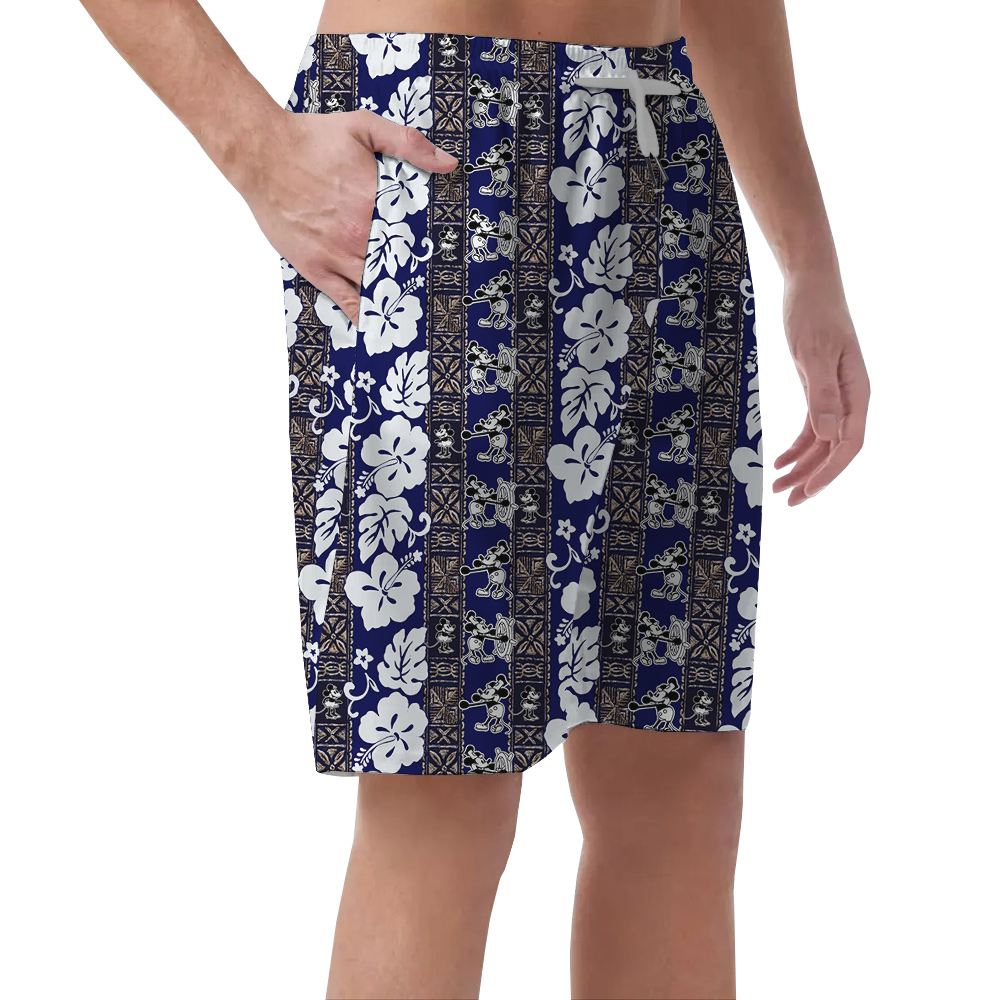Vintage Mickey 1928 Navy Hawaiian Men Beach Short