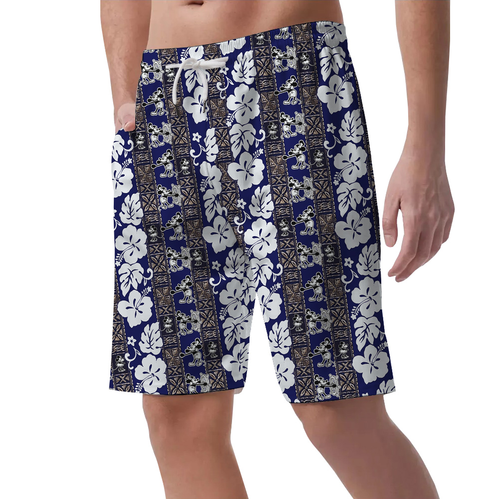 Vintage Mickey 1928 Navy Hawaiian Men Beach Short