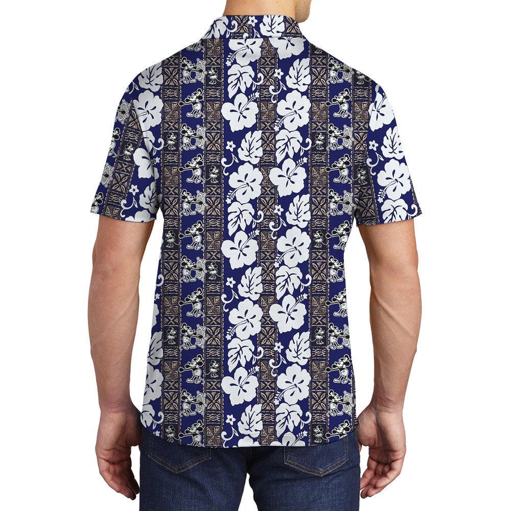 Vintage Mickey 1928 Navy Hawaiian Men Polo Shirt