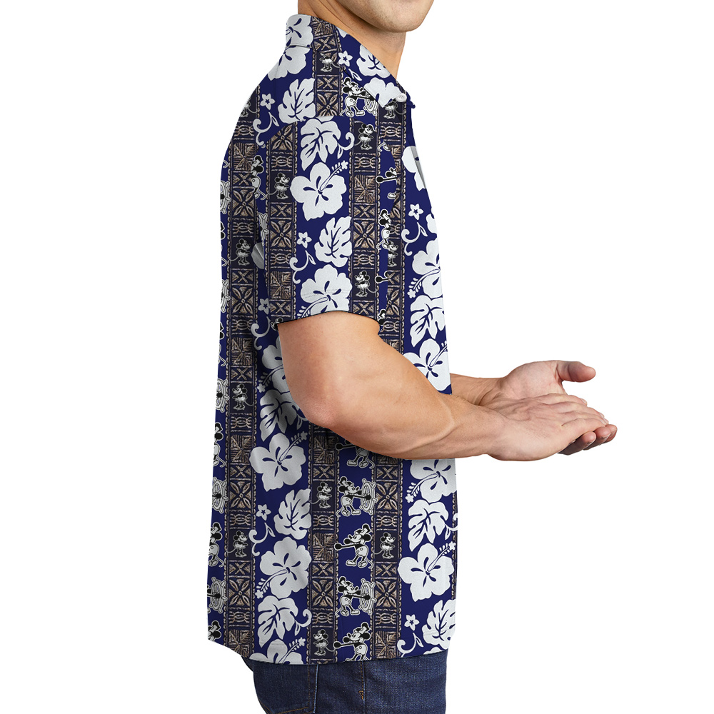 Vintage Mickey 1928 Navy Hawaiian Men Polo Shirt