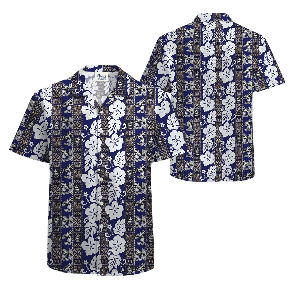 Vintage Mickey 1928 Navy Hawaiian Men Shirt