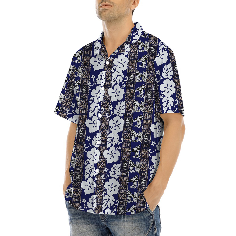 Vintage Mickey 1928 Navy Hawaiian Men Shirt