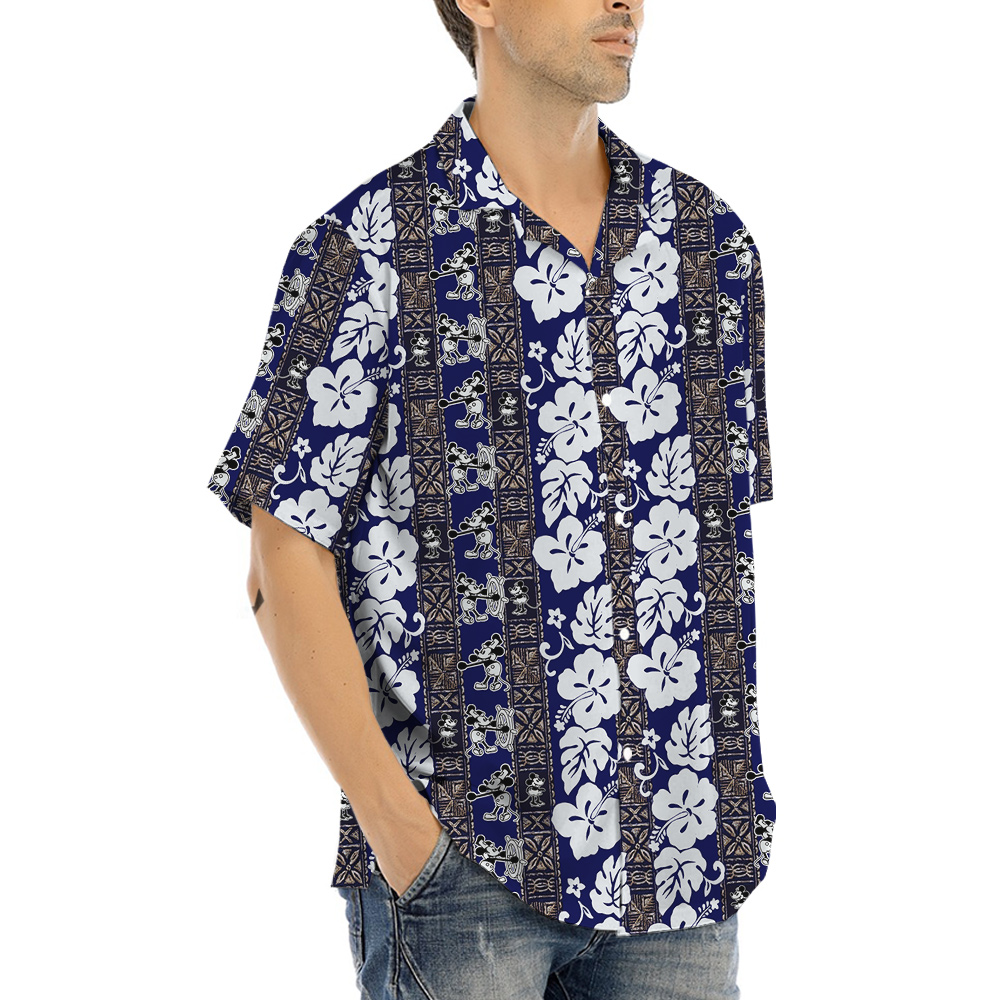 Vintage Mickey 1928 Navy Hawaiian Men Shirt