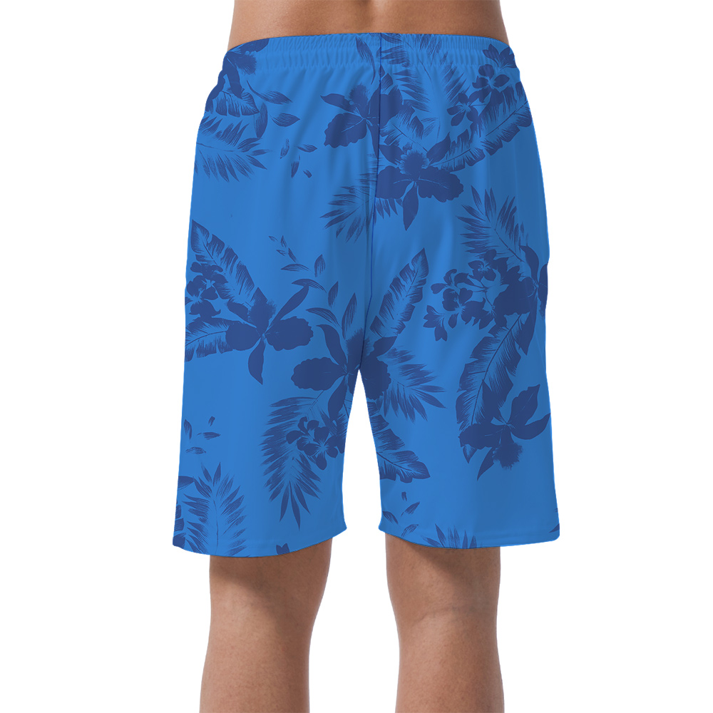 Blue Tropical Flowers Pattern Hawaiian Swim Short for Men