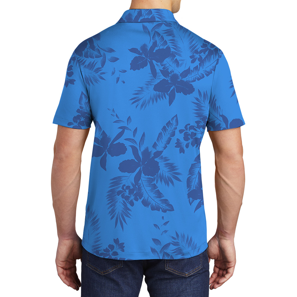 Blue Tropical Flowers Hawaiian Polo Shirt for Men