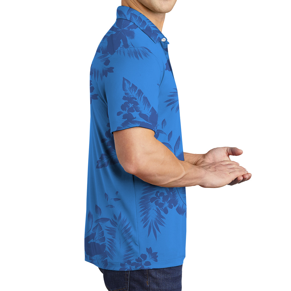 Blue Tropical Flowers Hawaiian Polo Shirt for Men