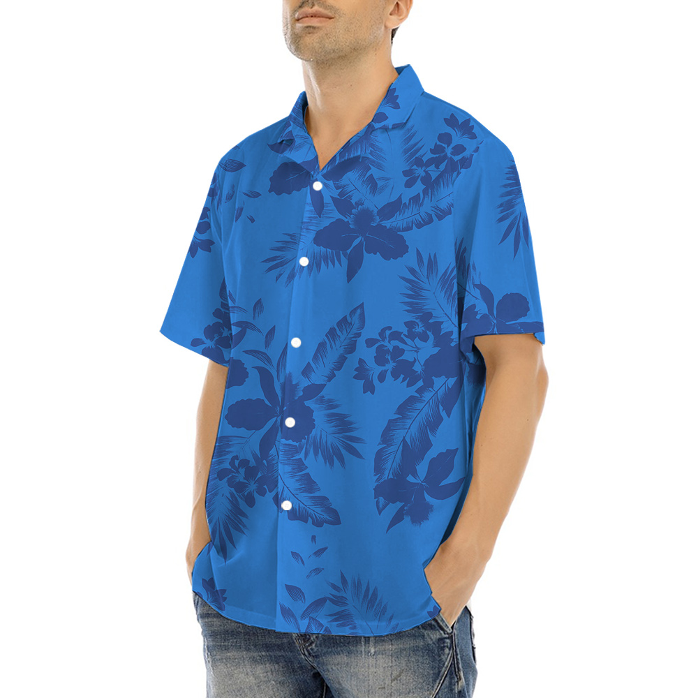 Blue Tropical Flowers Hawaiian Shirt for Men