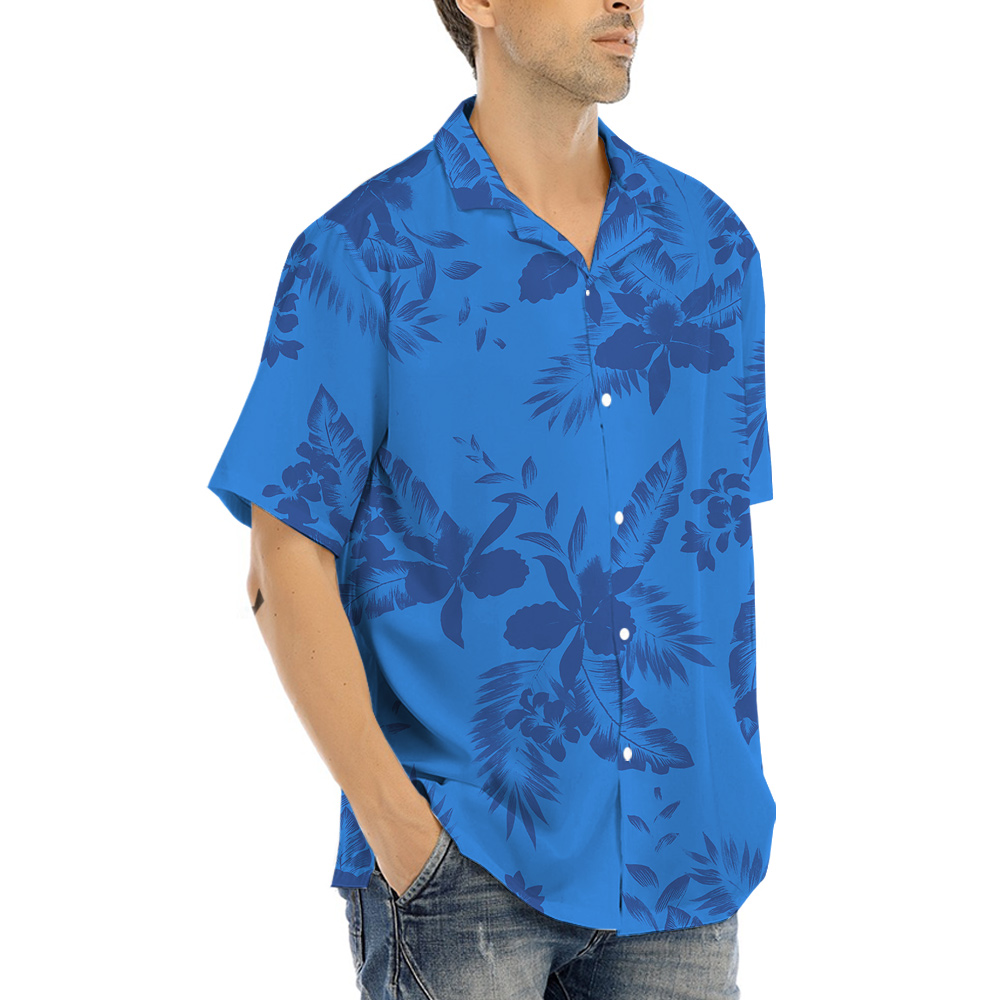 Blue Tropical Flowers Hawaiian Shirt for Men