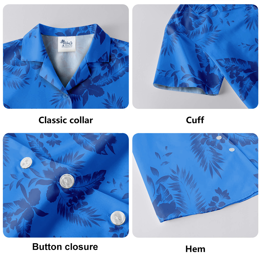 Blue Tropical Flowers Hawaiian Shirt for Men