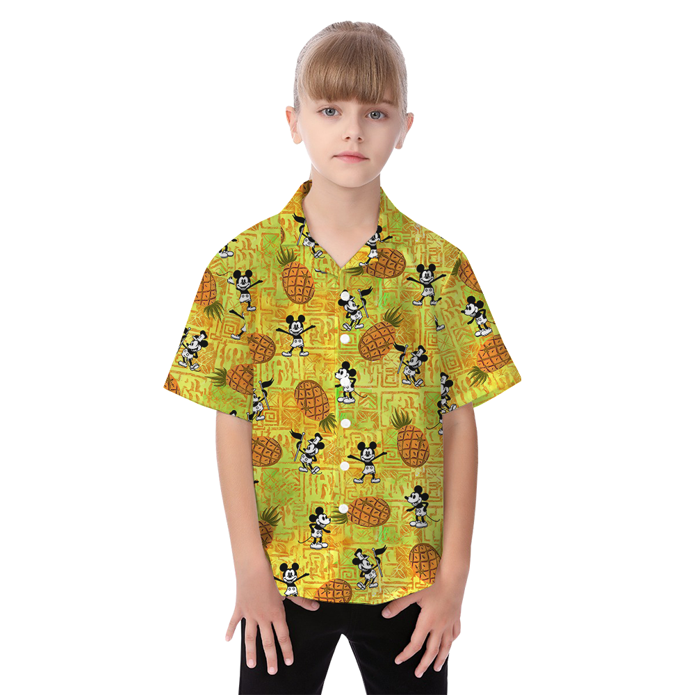 Classic Mickey Steamboat Willie Pineapple Family Matching Hawaiian Outfits