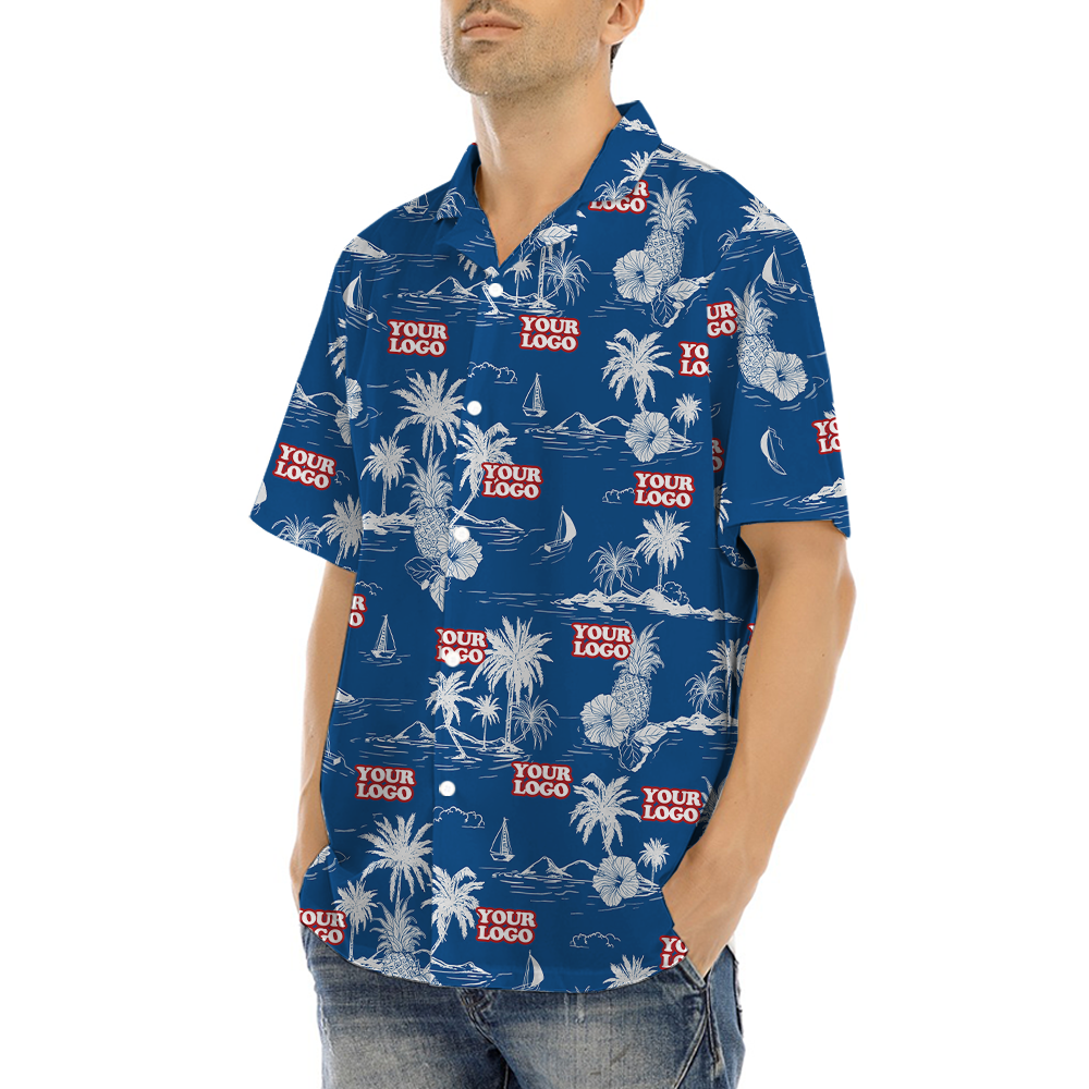 Classic Tropical Islands Custom Logo Blue Hawaiian Shirt
