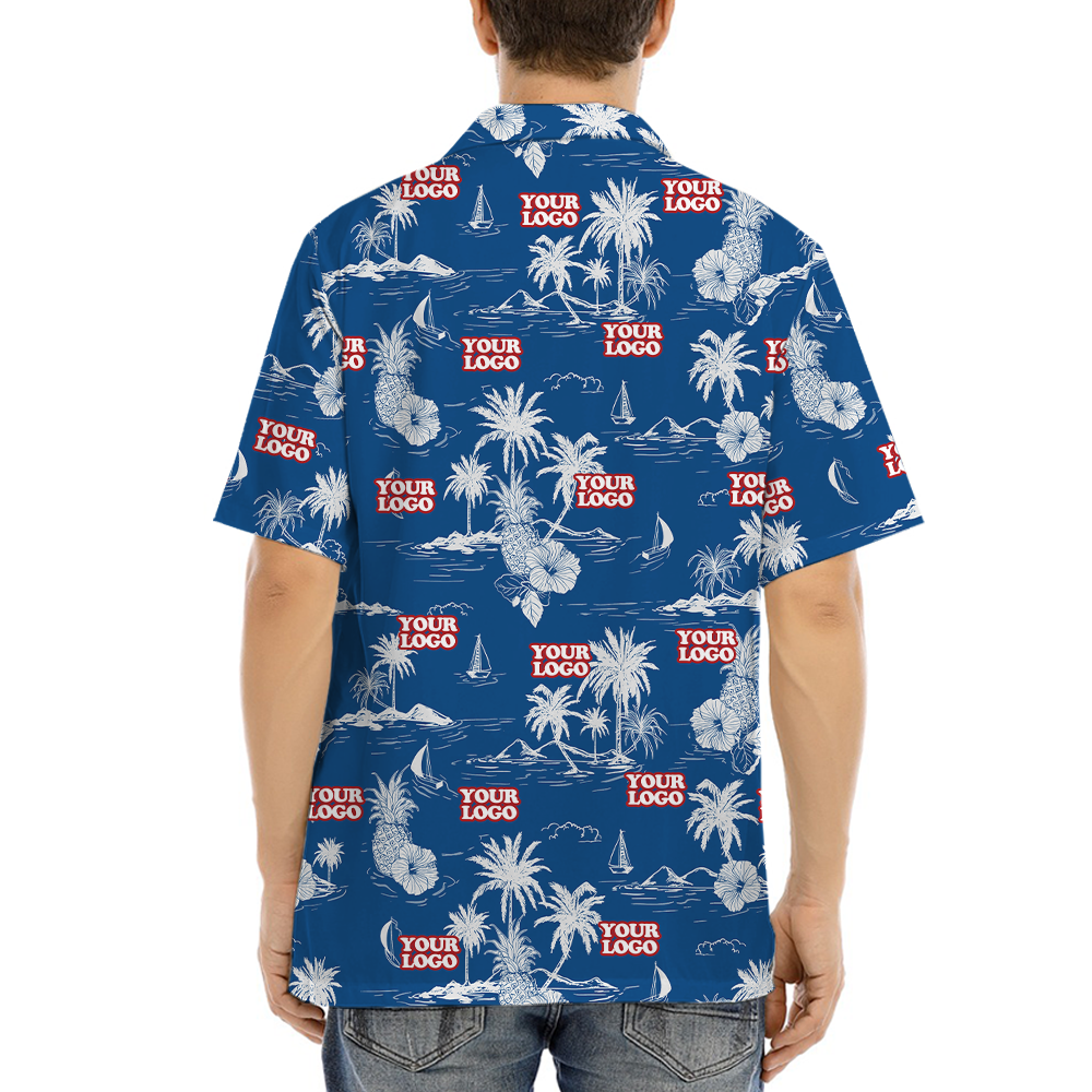 Classic Tropical Islands Custom Logo Blue Hawaiian Shirt