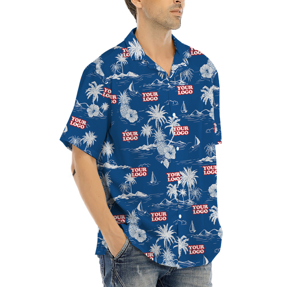 Classic Tropical Islands Custom Logo Blue Hawaiian Shirt