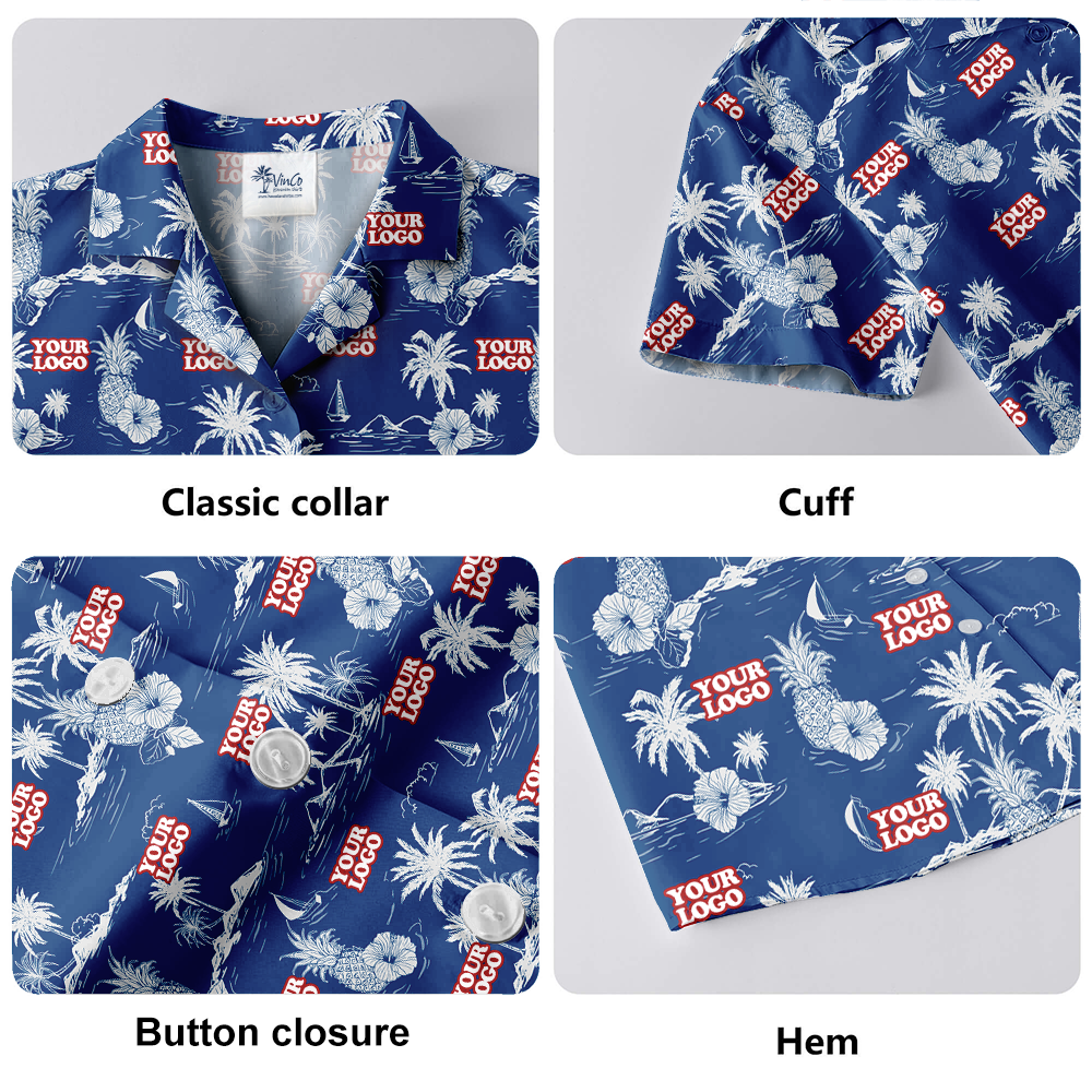 Classic Tropical Islands Custom Logo Blue Hawaiian Shirt