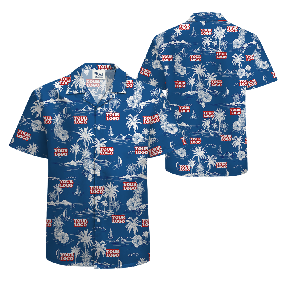Classic Tropical Islands Custom Logo Blue Hawaiian Shirt
