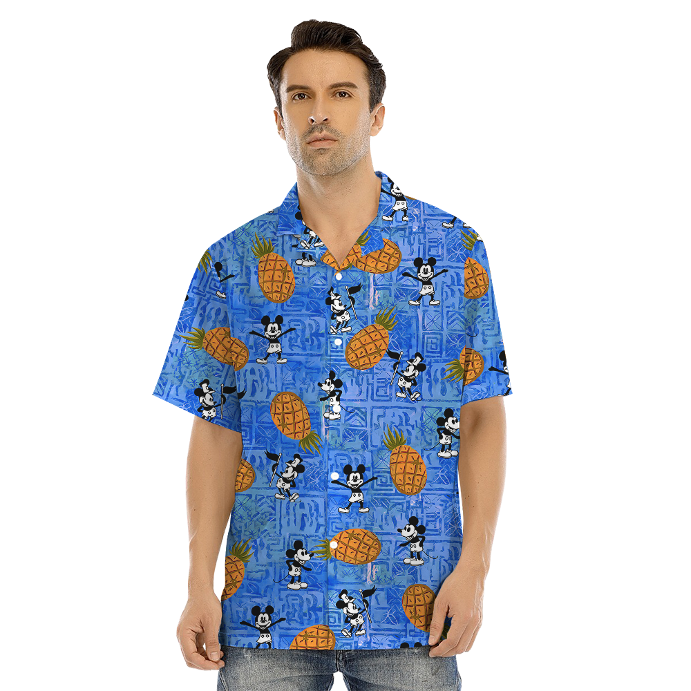 Cute Mickey Steamboat Willie Pineapple Vintage Matching Hawaiian Outfits For Family