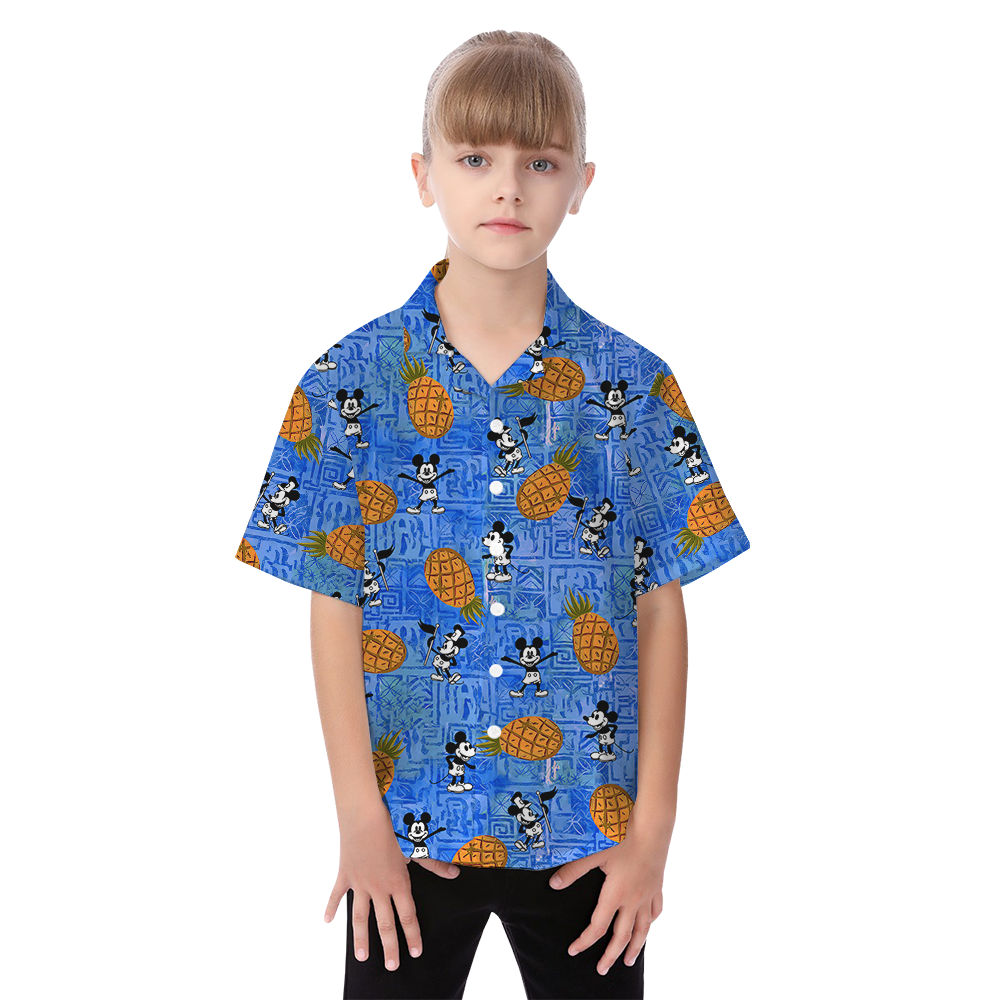 Cute Mickey Steamboat Willie Pineapple Vintage Matching Hawaiian Outfits For Family
