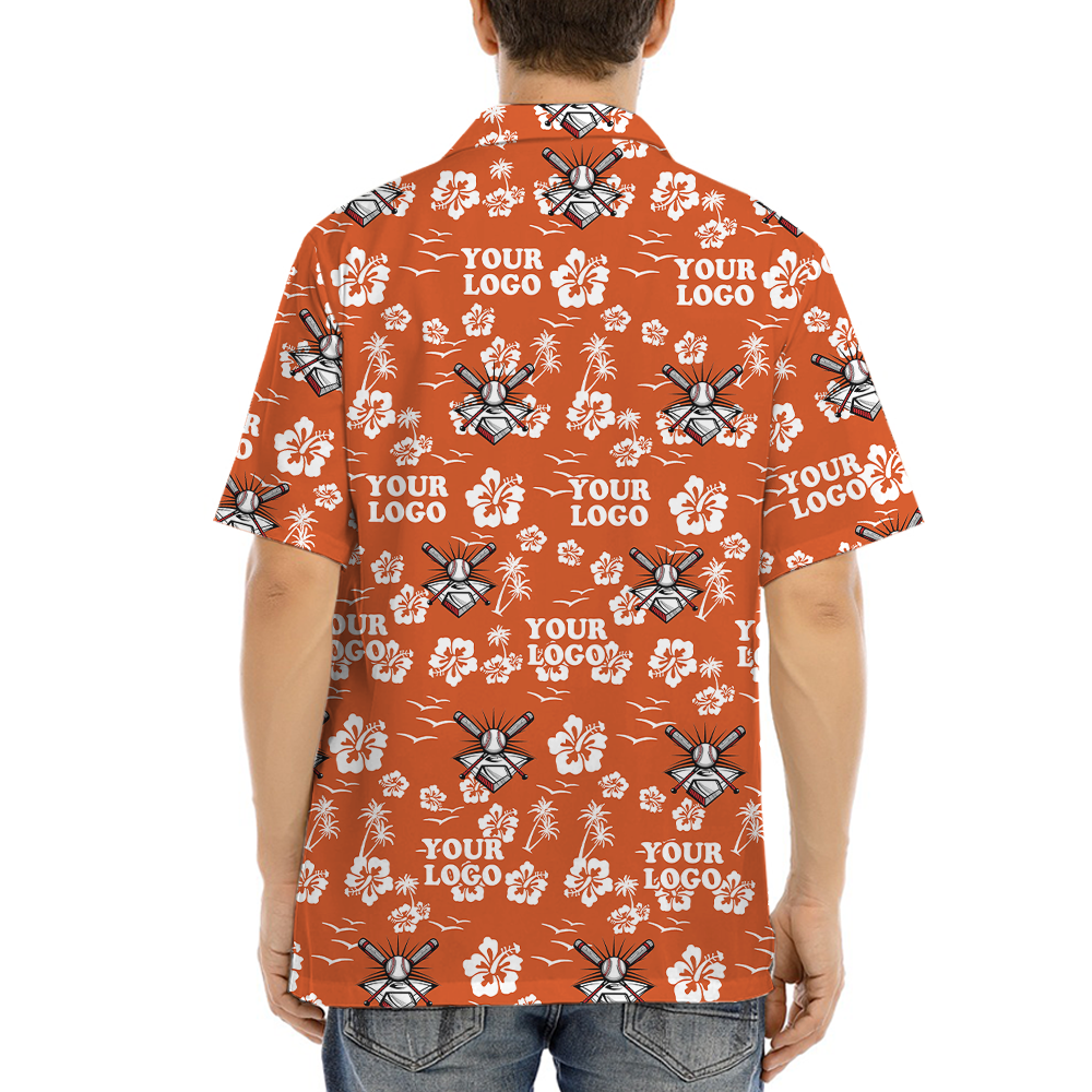 Custom Team Logo Baseball Floral Orange Hawaiian Shirt