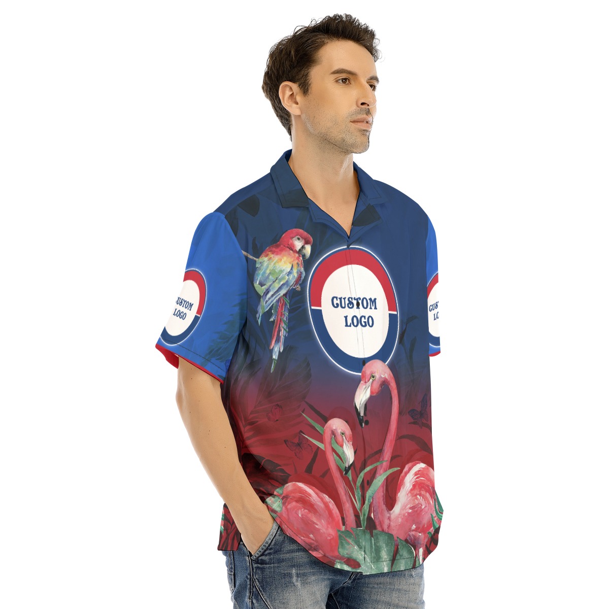 Custom Logo Flamingo Parrot Hawaiian Shirt