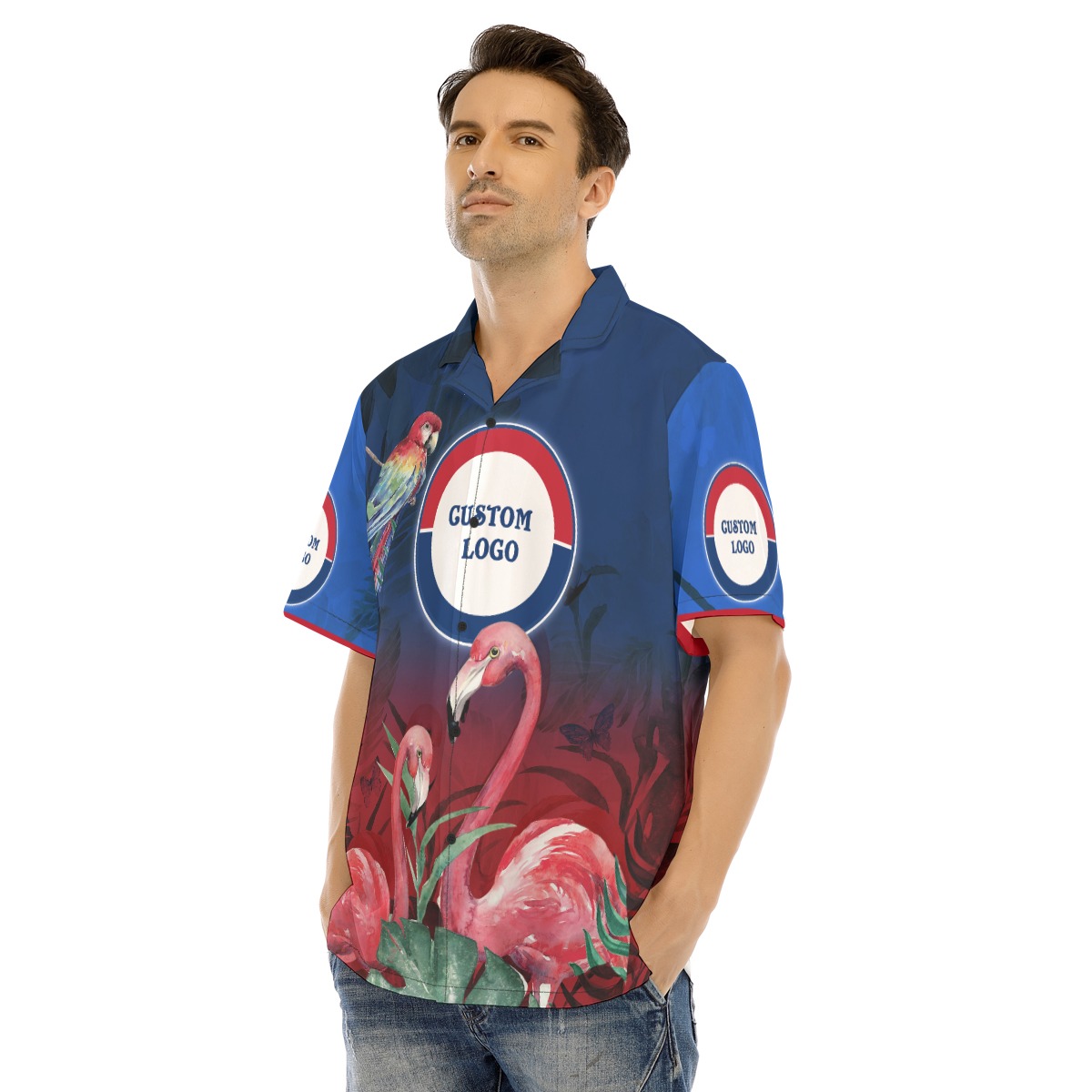 Custom Logo Flamingo Parrot Hawaiian Shirt