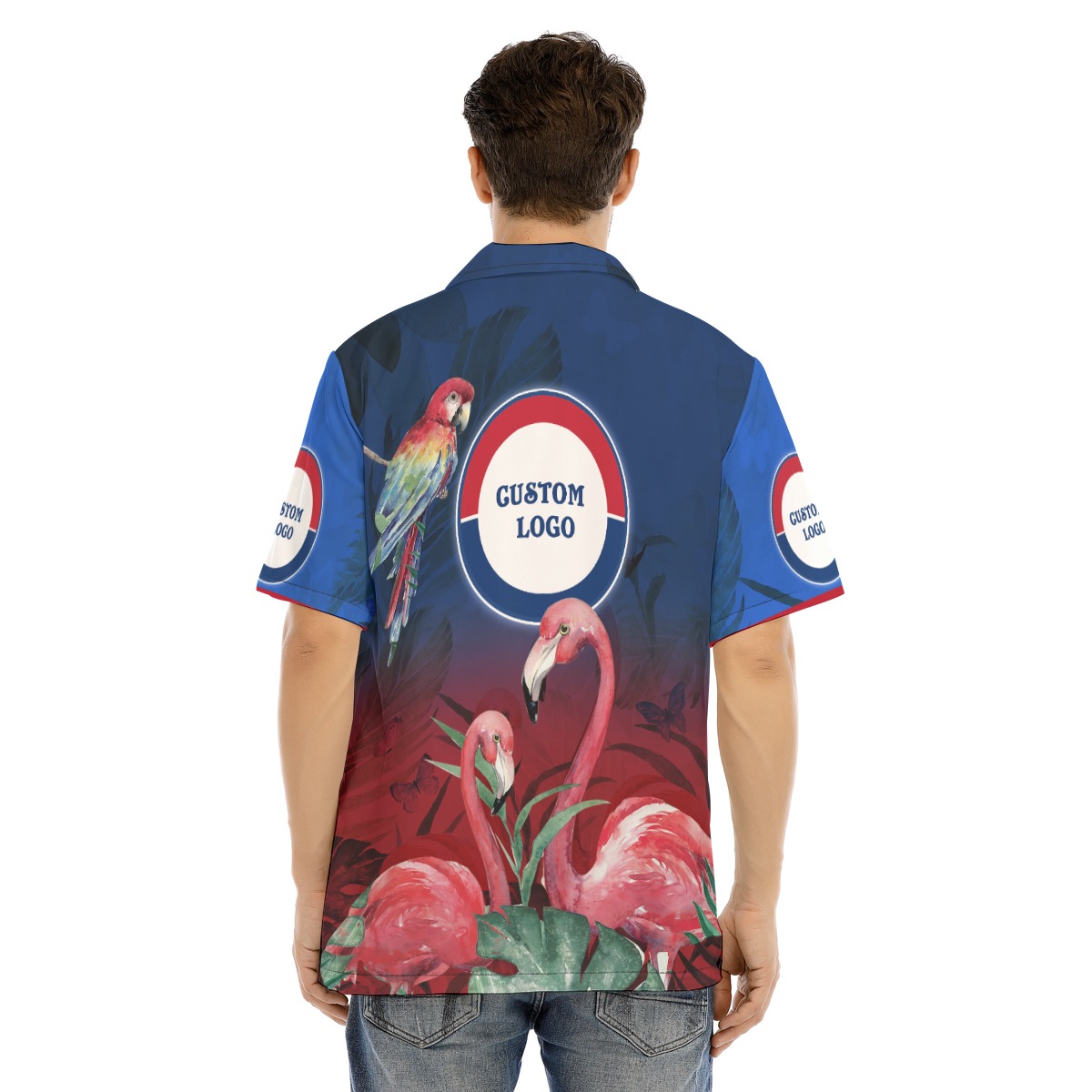 Custom Logo Flamingo Parrot Hawaiian Shirt