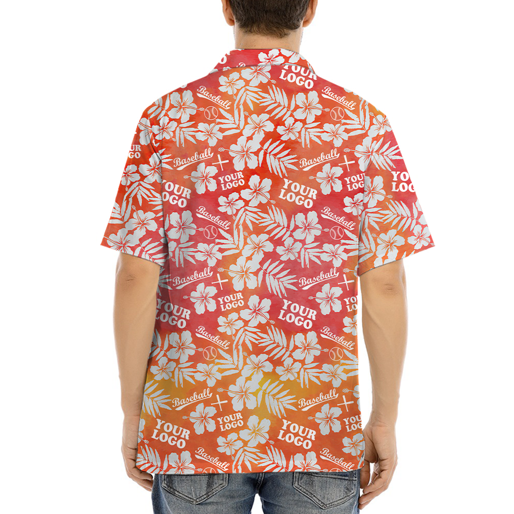 Custom Logo Baseball Hibiscus Orange Hawaiian Shirt