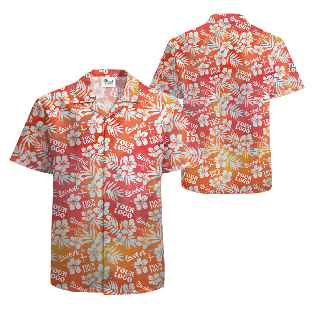 Custom Logo Baseball Hibiscus Orange Hawaiian Shirt