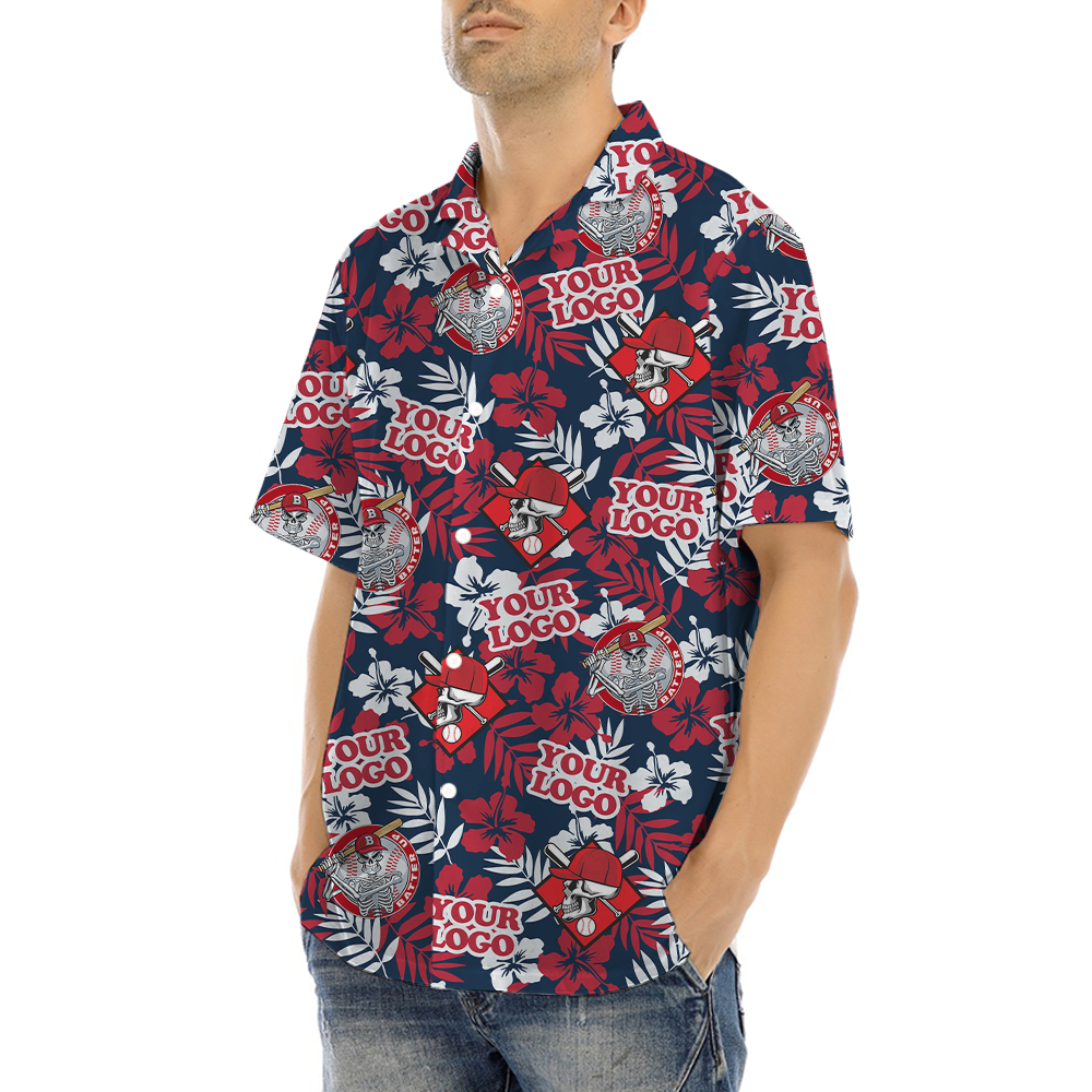 Baseball Skeleton Hawaiian Shirt With Custom Team Logo